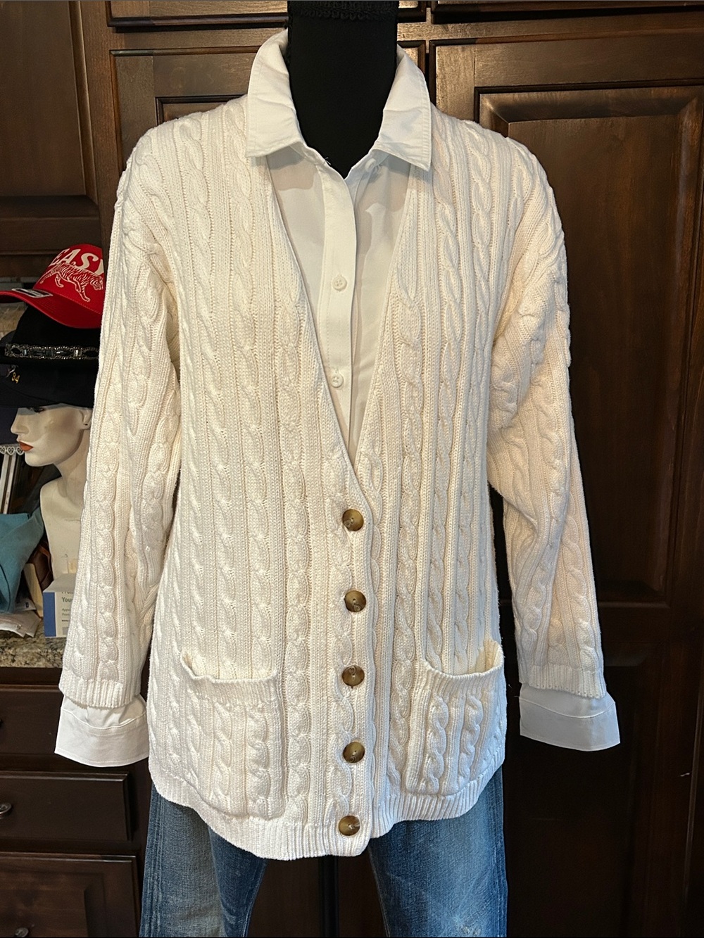 1990’s Charter Club Sz M Classic Cable Knit Cardigan - White